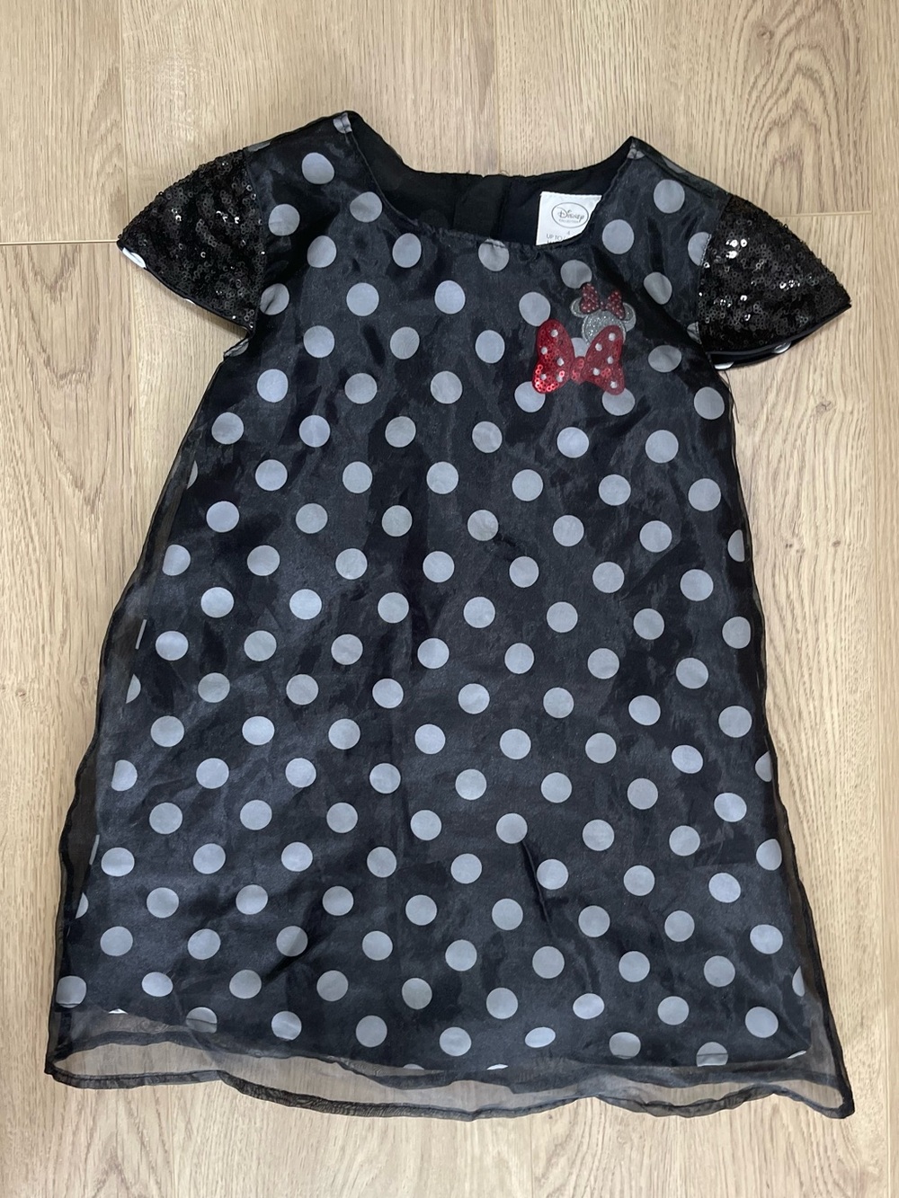 Disney Kids Black Polka Dot Dress with Red Bow Accent (4)